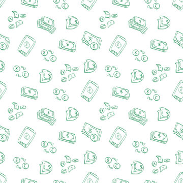Hand drawn money seamless pattern, payment doodle pattern background