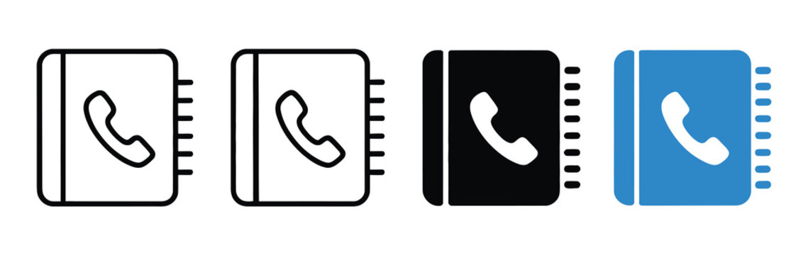 Set of phone book contact icon, digital address directory symbols, contact list graphics, telephone communication illustrations, personal data concepts, modern technology vector design elements