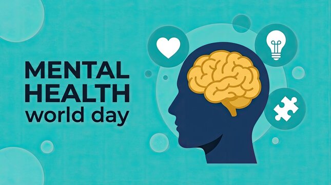 Conceptual illustration of a human head with a brain for the annual world mental health day event