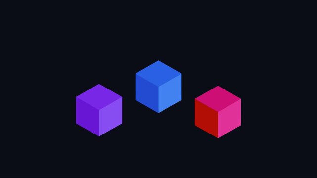 Minimalist 3 d isometric cubes animation: colorful geometric motion on dark 4k background