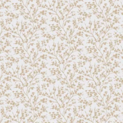 Tiny Beige Floral Sprigs Seamless Pattern Ditsy Flower Branches On White Background Vintage Wallpaper © Mondal_01