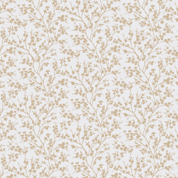 Tiny Beige Floral Sprigs Seamless Pattern Ditsy Flower Branches On White Background Vintage Wallpaper