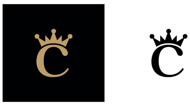 Elegant letter C monogram logo design featuring a royal crown icon for branding.