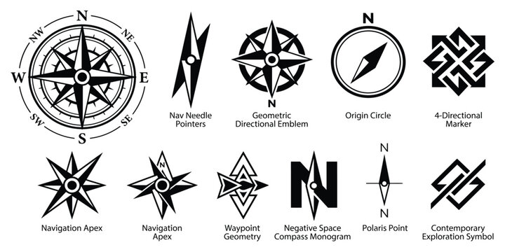 Compass rose and north arrow icon set navigation map pointer vector