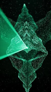 Abstract Green Polygonal Network Animation Expanding and Contracting in a Looping Motion. Dynamic Digital Data Visualization.