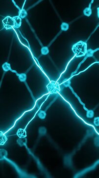 Electric Energy Network Animation with Glowing Nodes and Connecting Lines, Dynamically Looping Against a Dark Background.