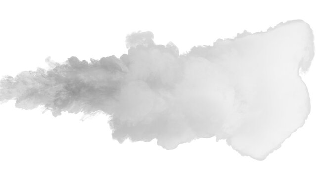 Fast moving smoke stream burst overlay, realistic fire extinguisher spray or high pressure steam cloud isolated on transparent background