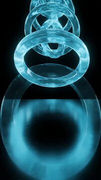 Glowing Blue Rings Rotating and Converging Into a Central Point, Creating a Dynamic Abstract Visual Effect. with Animation