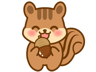 Obraz premium どんぐりを食べるかわいいリスのイラスト素材2
