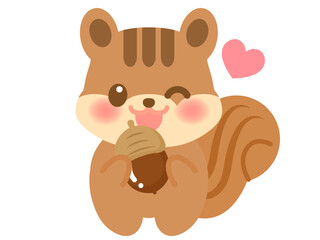 Fototapeta premium どんぐりを食べるかわいいリスのイラスト素材5
