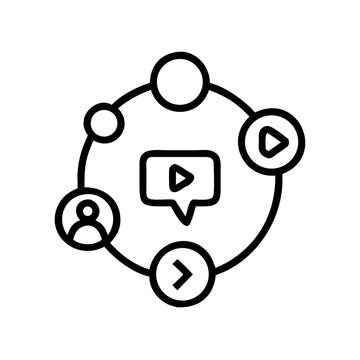 Content sharing and network outline vector icon, video communication concept.