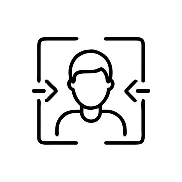 Facial recognition and focus scan icon for identity identification.