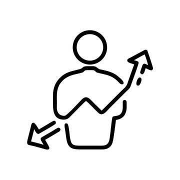 Person with chart and arrows indicating progress growth and decline.