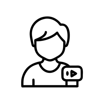 Person avatar with small video play button overlay representing media interaction.