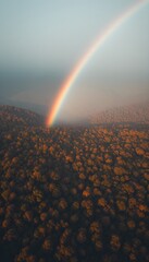 Naklejka premium Rainbow aerial drone view crisp autumn air