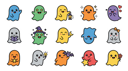 Obraz premium Collection of Cute Cartoon Ghosts with Various Expressions and Accessories.