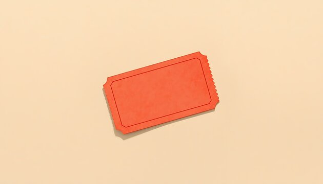 Red blank movie ticket template on beige background for cinema promotion.