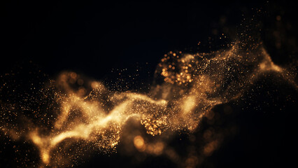 Golden Bokeh Light Particles and Sparkling Trails on Dark Background, Festive Luxury Abstract © Ayesha