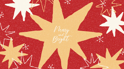 Naklejka premium Bright Christmas and New Year background. Vector illustration with hand-drawn colorful stars and snowflakes for design of covers, branding, holiday events, packaging, banners, cards.