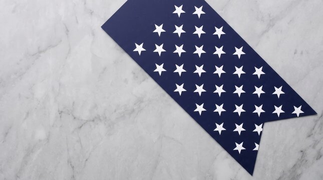 Blue patriotic banner with white stars on white marble background for national holidays