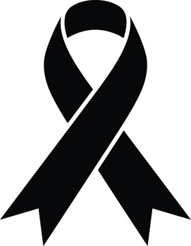 A simple black awareness ribbon icon representing mourning remembrance support and solidarity isolated on a white background