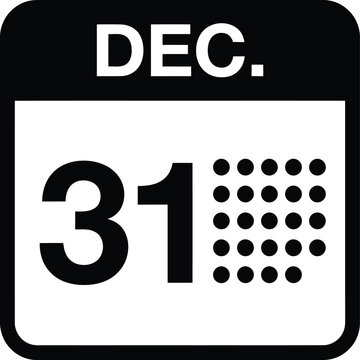 A simple black and white calendar icon showing the date december thirty first for new years eve celebrations