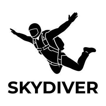 Skydiver silhouette logo design with text and parachute gear