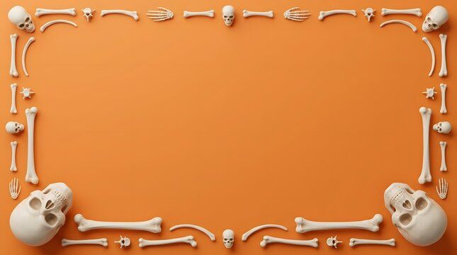 Halloween frame with human bones and skulls