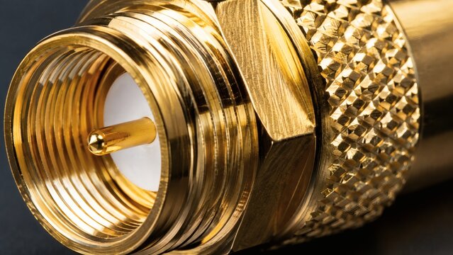 100mm Macro of Tight Toleranced Thread Seam on Precision Gold Plated SMA Cryo Connector