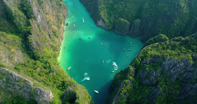 Aerial Drone View of Pi Leh Bay and Turquoise Lagoon &ndash; Thailand Tropical Paradise
