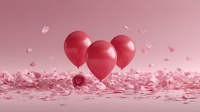 Large red heart shaped berry arrangement on white background with scattered petals