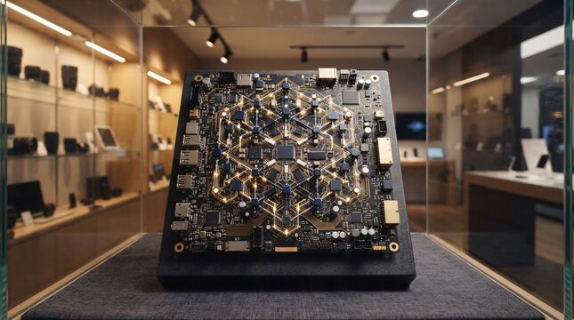 Geometric hive circuit board showroom
