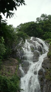 Beautiful waterfall flowing through a lush forest. The natural water source highlights clean water, nature conservation and biodiversity while supporting a healthy ecosystem and sustainable future.
