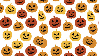 Obraz premium Seamless pattern of carved jackolanterns on a white background for halloween designs