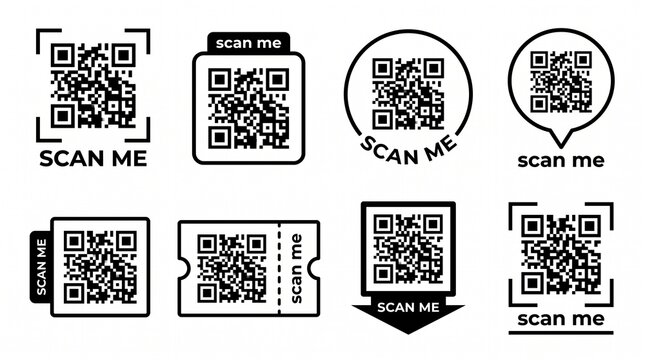 QR code scan me icon set graphic elements on white background
