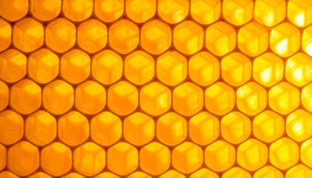 Golden Honeycomb Texture with Glowing Hexagonal Wax Cells Background