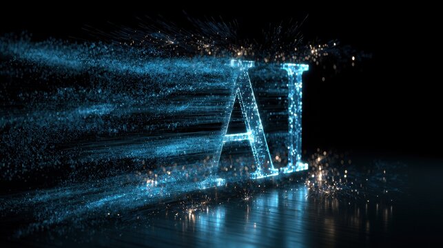 Glowing digital intelligence letters with particle motion