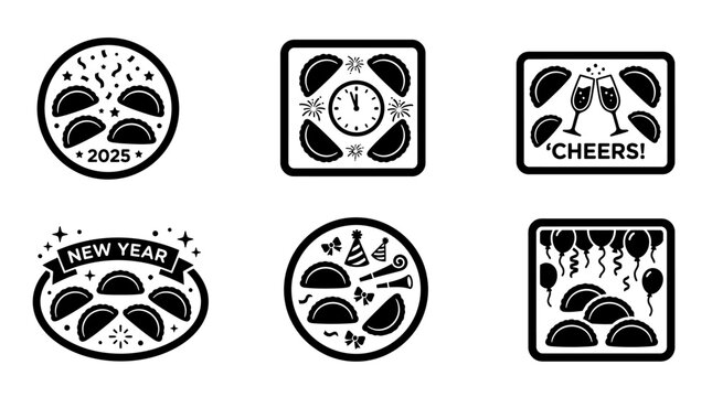 New Year 2025 food logo silhouettes.