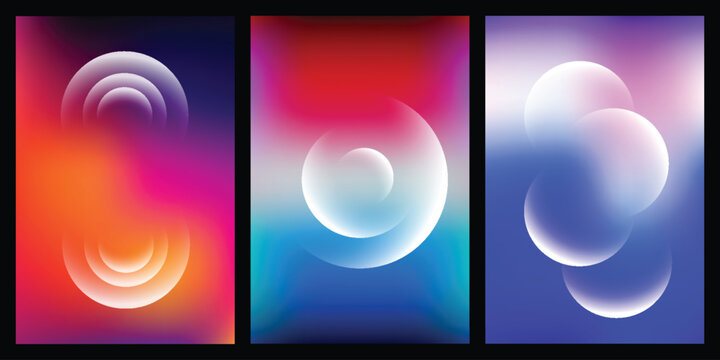 Vibrant abstract gradient backgrounds featuring soft blurred light circles in shades of red pink and blue Vector illustration. 