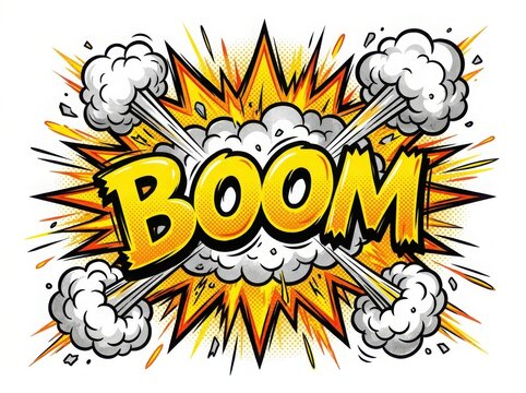 A colorful comic bookstyle explosion with the word boom