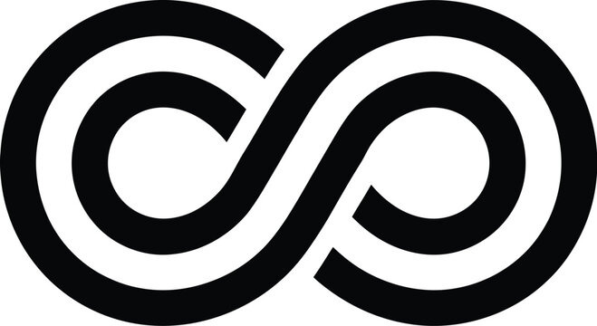 Interlocking infinity icon. Modern overlapping dual line eternity loop symbol and continuous infinity sign isolated on white background.