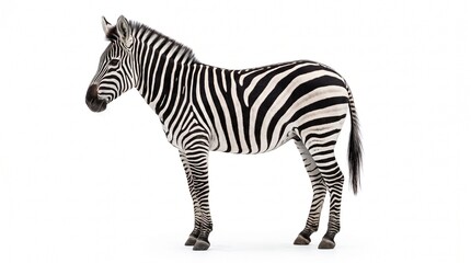 Full body profile of a zebra standing on white background © Feroza Arts