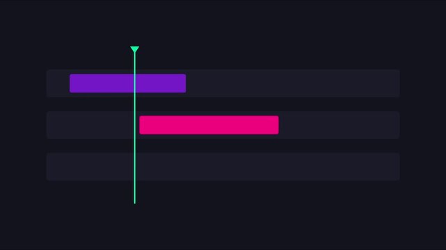 Minimalist editing timeline interface with moving playhead and colorful media clips animation 4k software