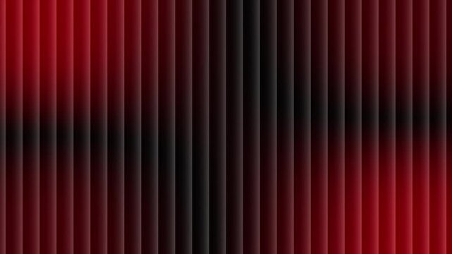 Dark red vertical blinds undulate slowly creating abstract background pattern with subtle light shifts and dark shadows for dynamic visual effect.