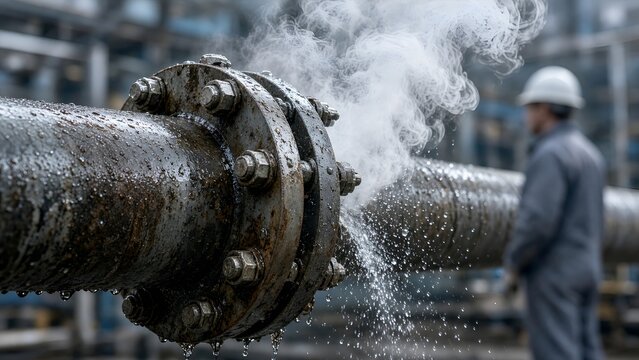 Industrial Pipeline Leak Requiring Emergency Maintenance Repair for Safety Operation Protocols