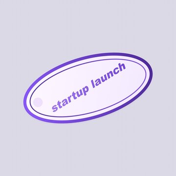 Purple oval badge with the text startup launch written in the center