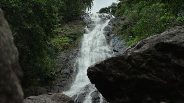 Beautiful waterfall flowing through lush nature. Freshwater sustains life and ecosystems while highlighting water conservation biodiversity and environmental protection for a sustainable future.
