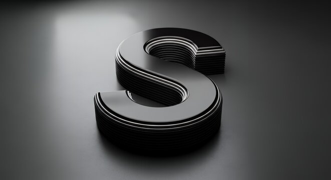 Sleek Metallic Letter S on Dark Background.