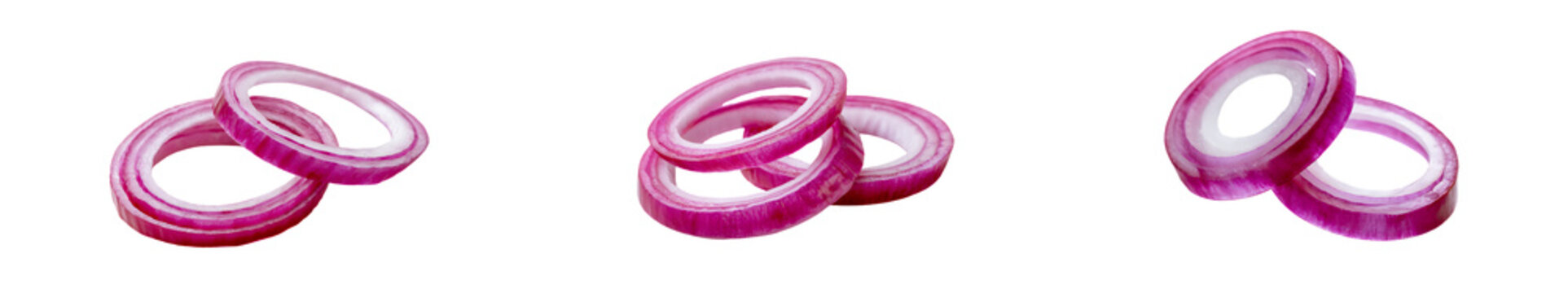 Set of red onion slices isolated on transparent background