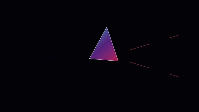 Abstract light prism refraction animation with neon gradient triangle and geometric laser beams on 4k black background